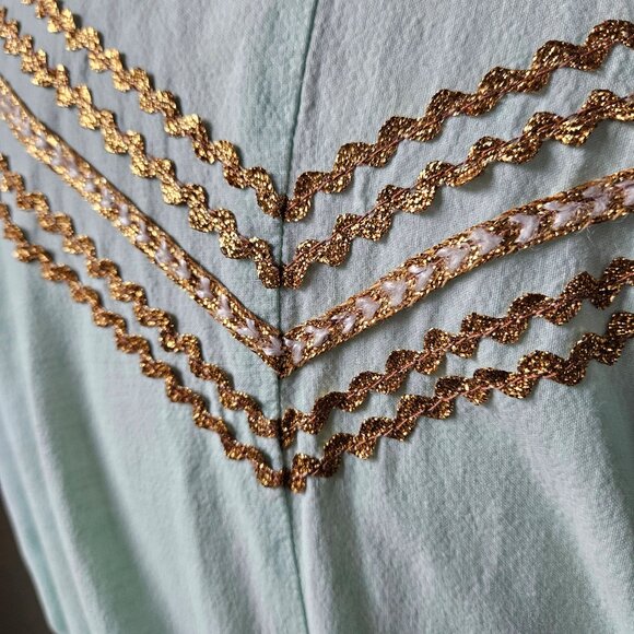 Vintage 50s 60s Blue Gold Patio Siesta Fiesta Squaw Southwestern Dress Medium - Picture 10 of 10